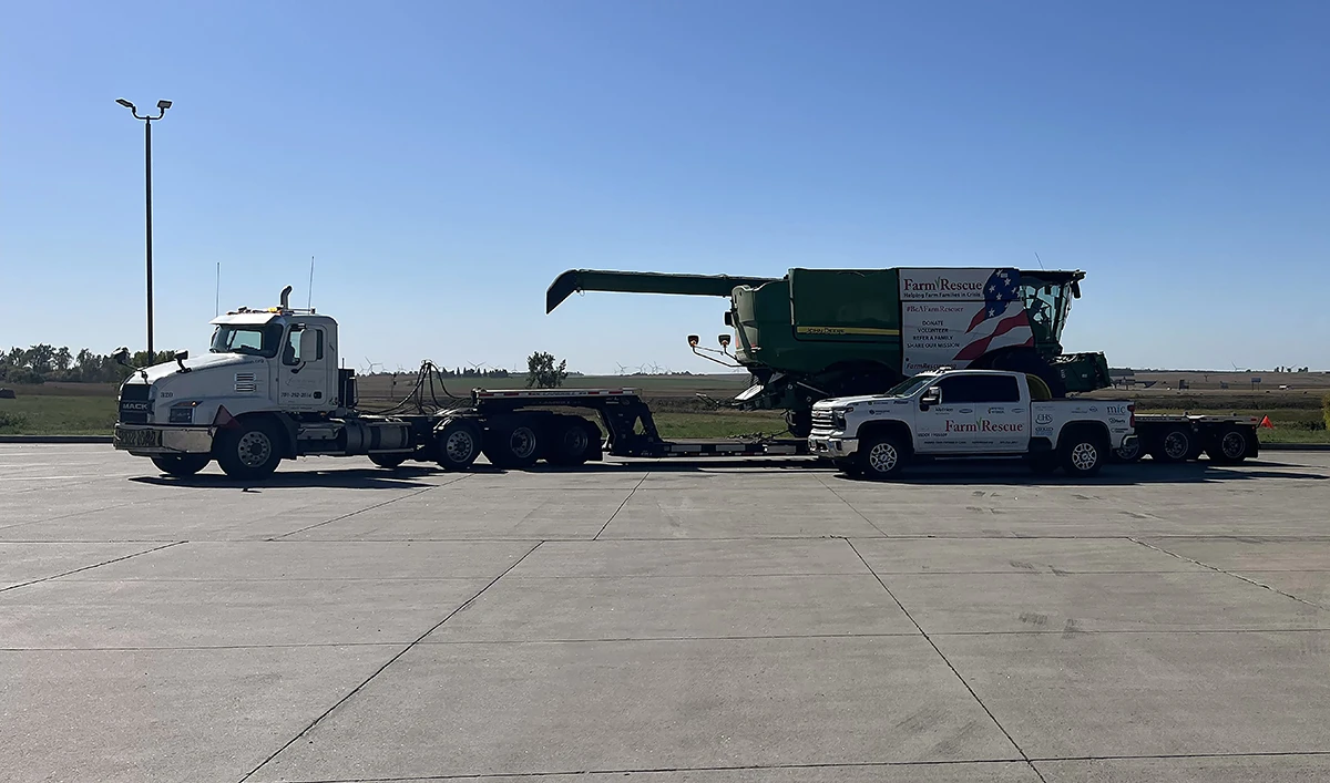 Combine Transported on Semi